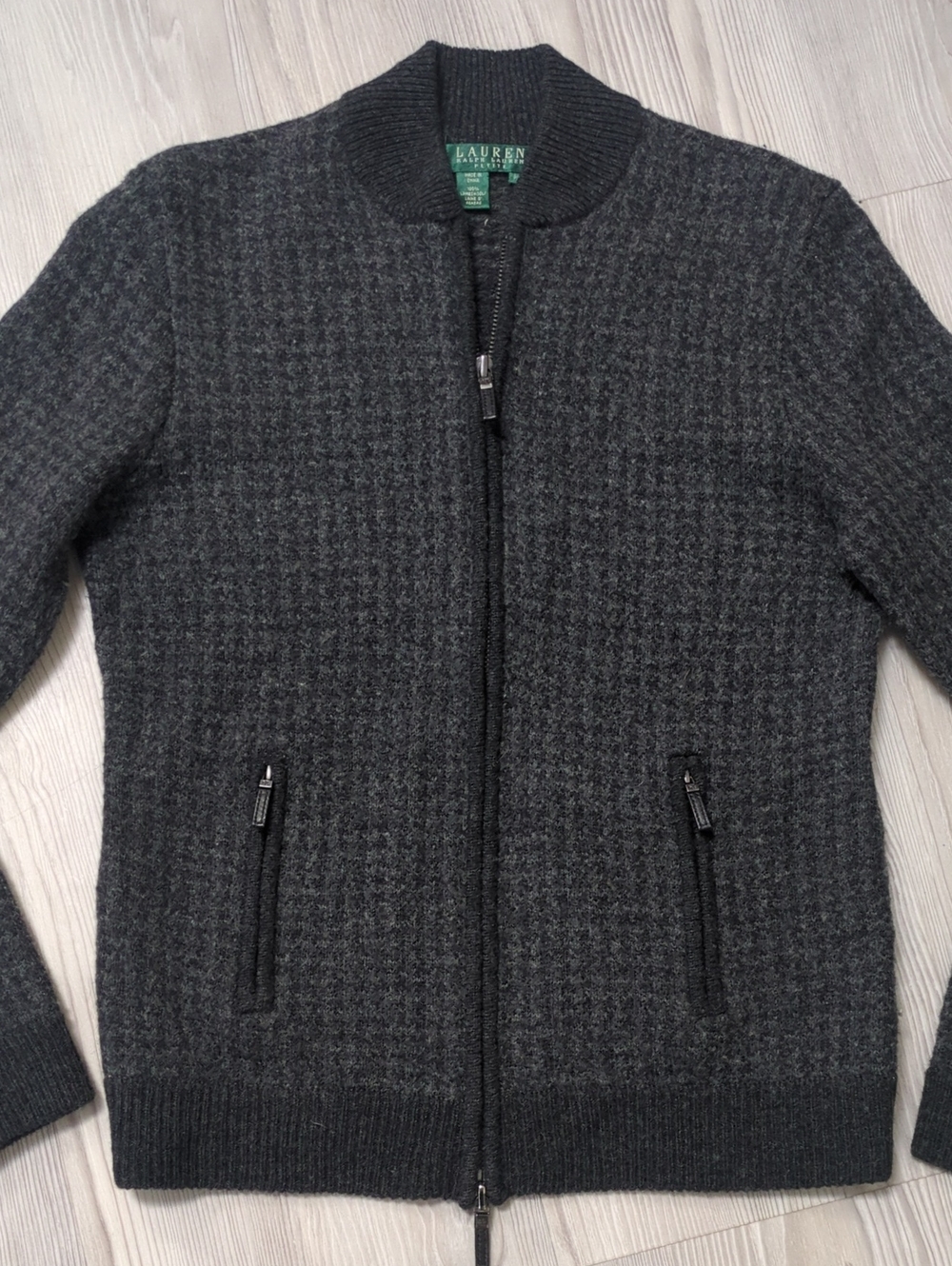 Lauren Ralph Lauren 100% Lambswool Houndstooth Zip Jacket P/S